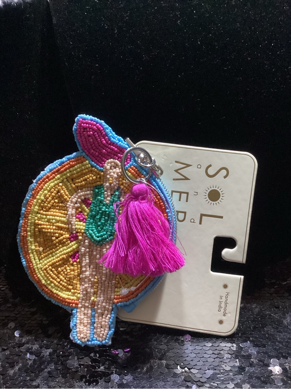 Beaded Lady & Citrus Tassel Coin Purse-Made in India